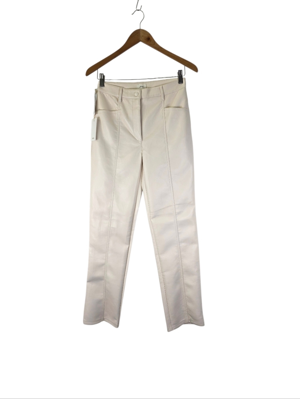 New Aritzia Wilfred Rebel Pants Size4 Birch High Rise Vegan Leather Straight Leg